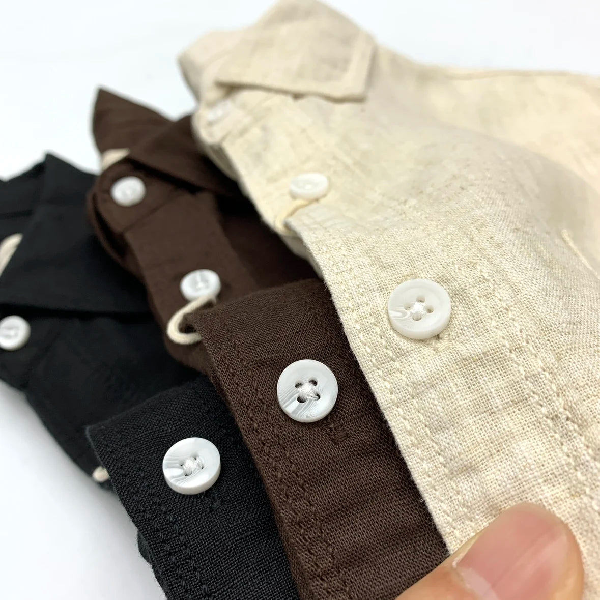Black American Retro cotton linen men's shirt with relaxed fit and lapel collar, stylish casual blouse by Craftklart Dropship.