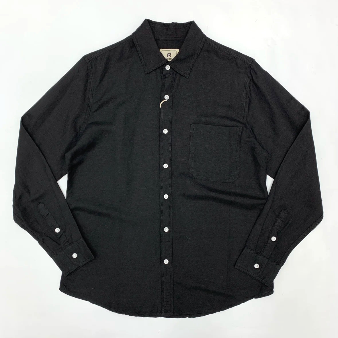 Black American Retro cotton linen men's shirt with relaxed fit and lapel collar, featuring a casual, stylish blouse design.