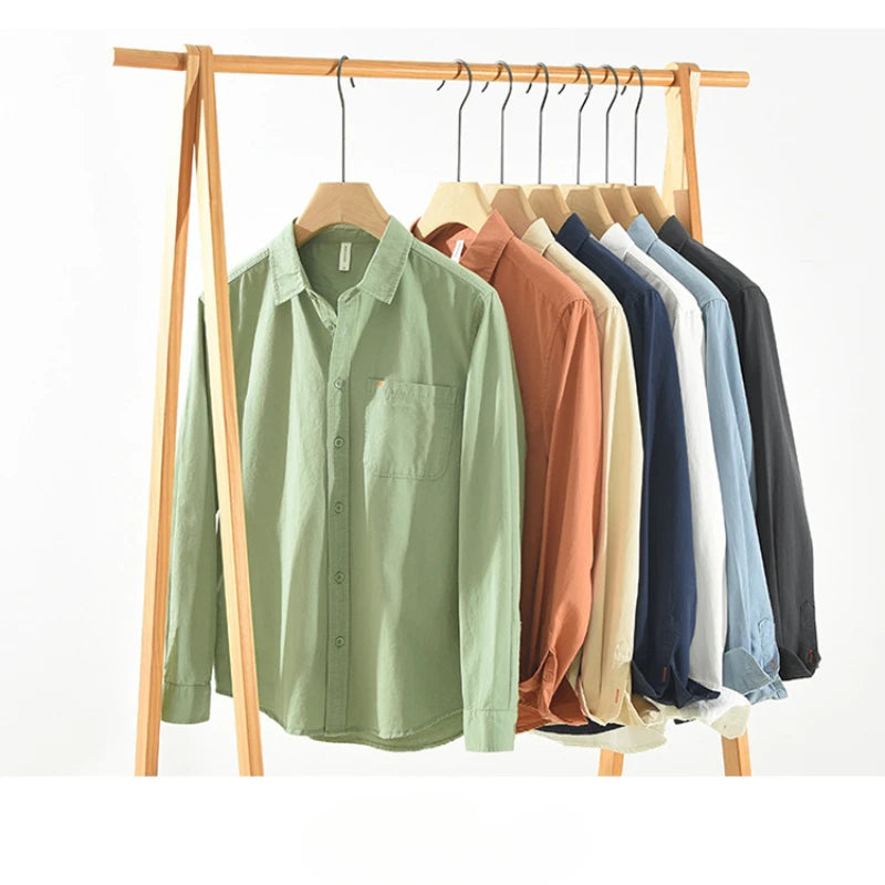 Men's 100% Cotton Long-Sleeve Casual Shirt – Japanese Loose Fit | 8 Colours | Minimalist Streetwear | Craftklart