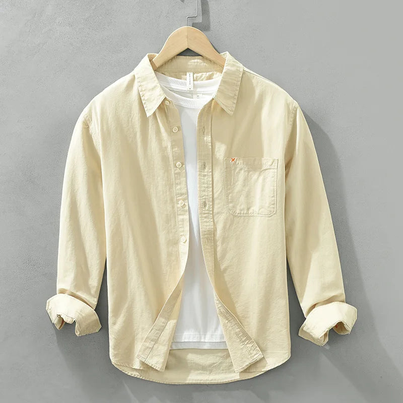 Men's 100% Cotton Long-Sleeve Casual Shirt – Japanese Loose Fit | 8 Colours | Minimalist Streetwear | Craftklart