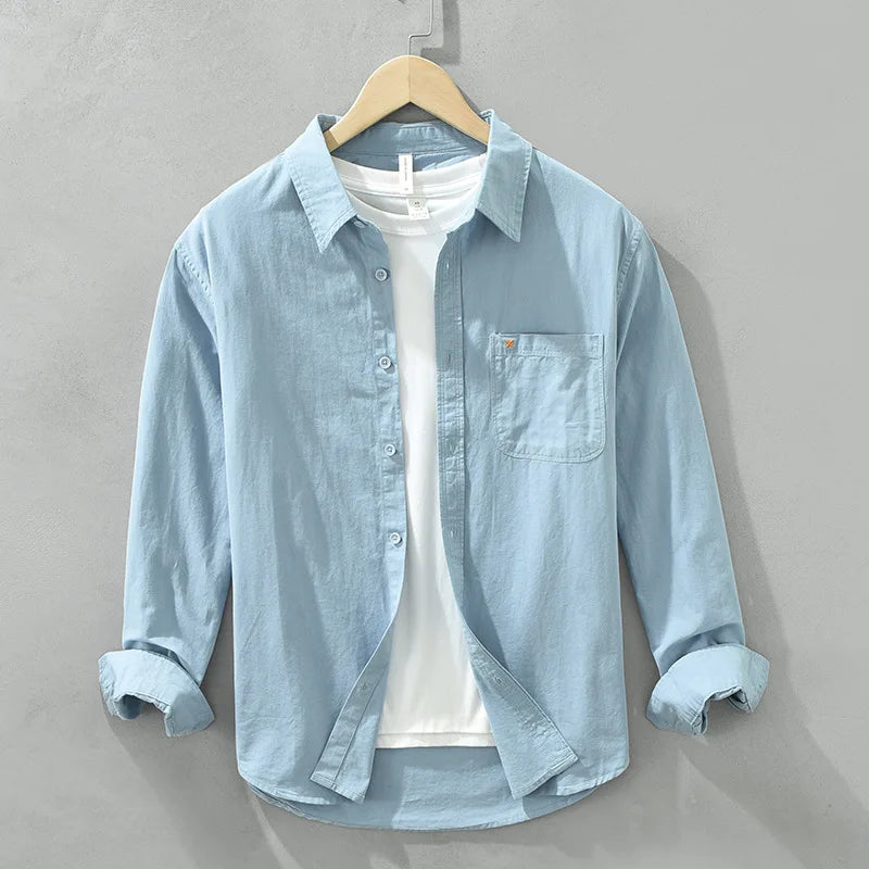 Men's 100% Cotton Long-Sleeve Casual Shirt – Japanese Loose Fit | 8 Colours | Minimalist Streetwear | Craftklart