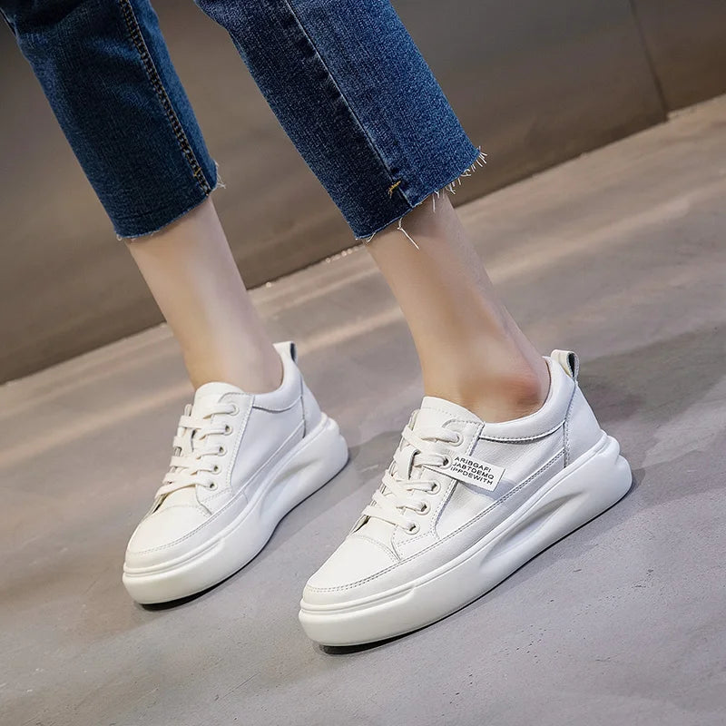 Women's Leather Platform Sneakers – Lace-Up Casual Flat Shoes | Multi-Colour | Minimalist Streetwear | Craftklart