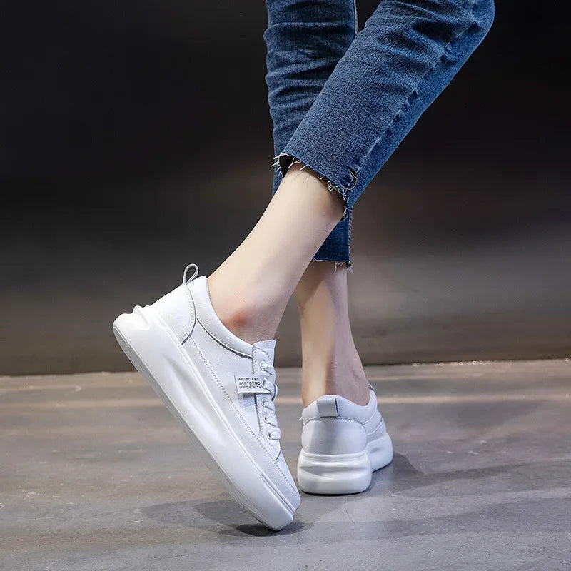Women's Leather Platform Sneakers – Lace-Up Casual Flat Shoes | Multi-Colour | Minimalist Streetwear | Craftklart