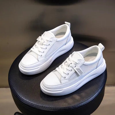 Women's Leather Platform Sneakers – Lace-Up Casual Flat Shoes | Multi-Colour | Minimalist Streetwear | Craftklart