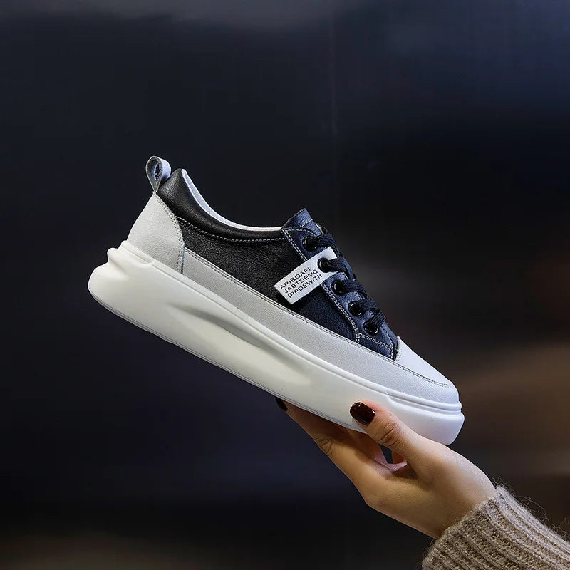 Women's Leather Platform Sneakers – Lace-Up Casual Flat Shoes | Multi-Colour | Minimalist Streetwear | Craftklart