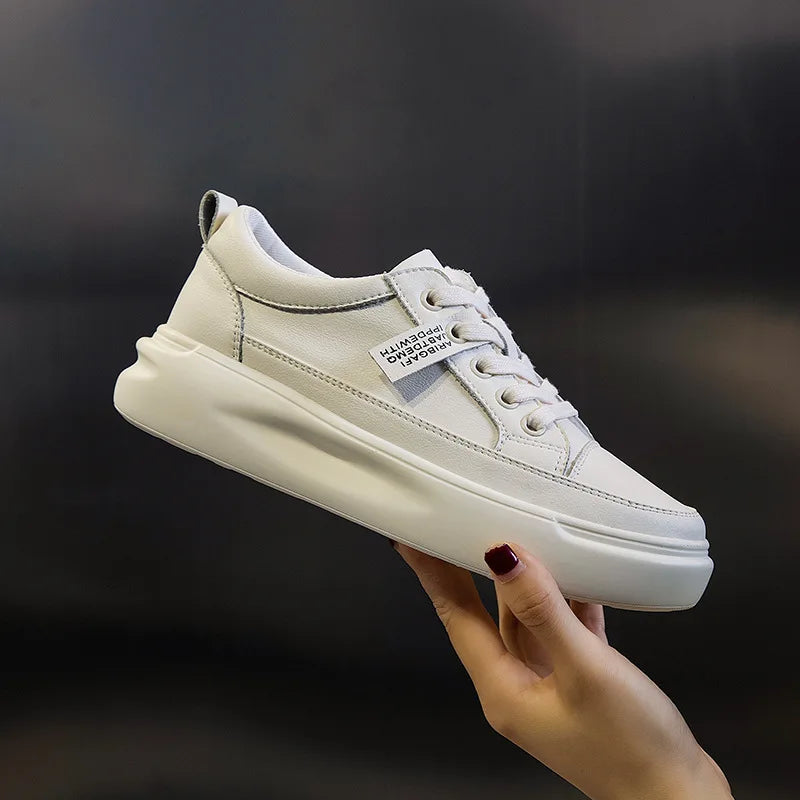 Women's Leather Platform Sneakers – Lace-Up Casual Flat Shoes | Multi-Colour | Minimalist Streetwear | Craftklart