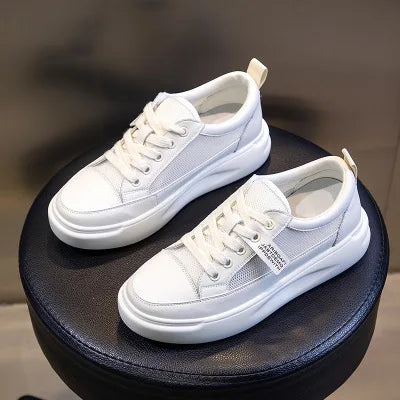 Women's Leather Platform Sneakers – Lace-Up Casual Flat Shoes | Multi-Colour | Minimalist Streetwear | Craftklart