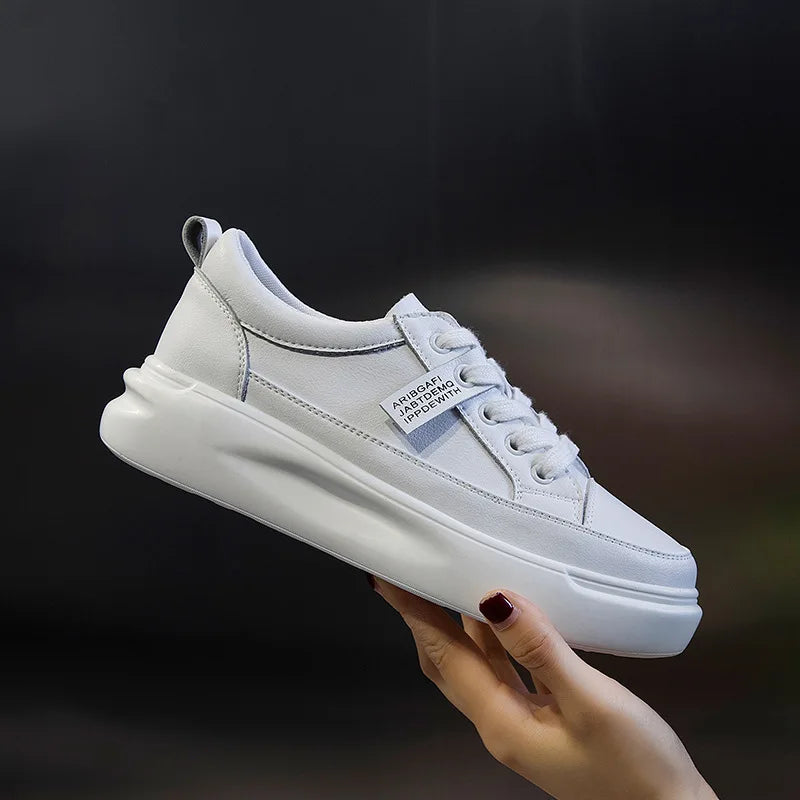 Women's Leather Platform Sneakers – Lace-Up Casual Flat Shoes | Multi-Colour | Minimalist Streetwear | Craftklart