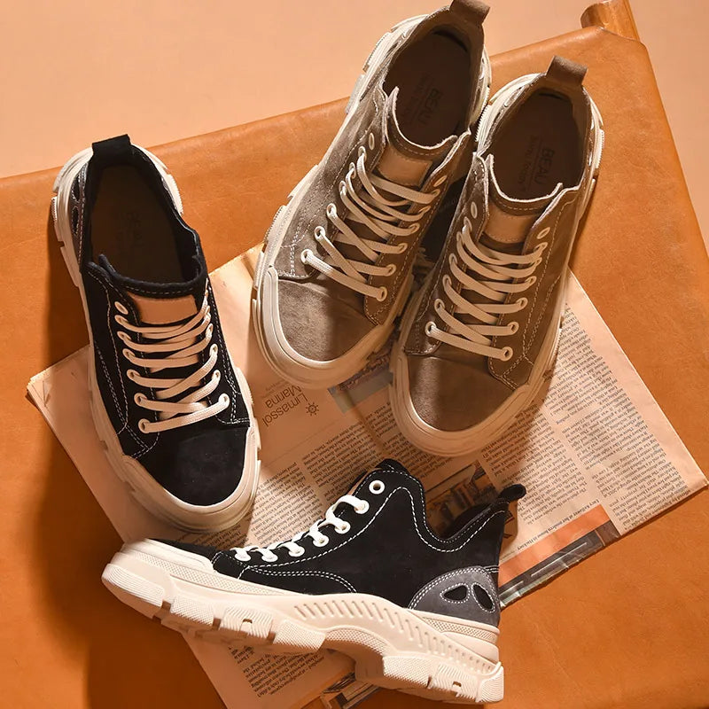 Black women's high top leather sneakers by Craftklart Dropship, featuring stylish design and comfortable fit.