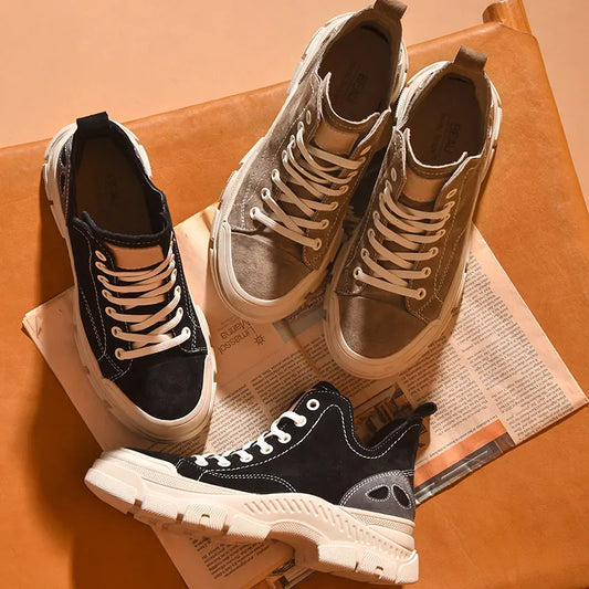 Black women's high top leather sneakers by Craftklart Dropship, featuring stylish design and comfortable fit.