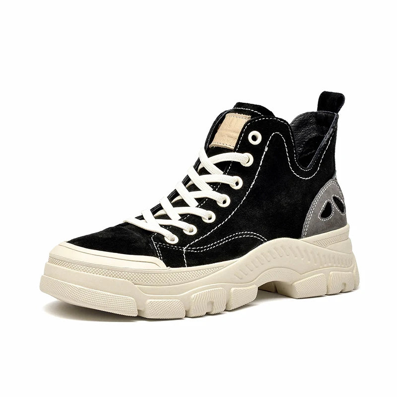 Black women's high top leather sneakers from Craftklart Dropship, showcasing stylish shoes with a sleek design and comfortable fit.