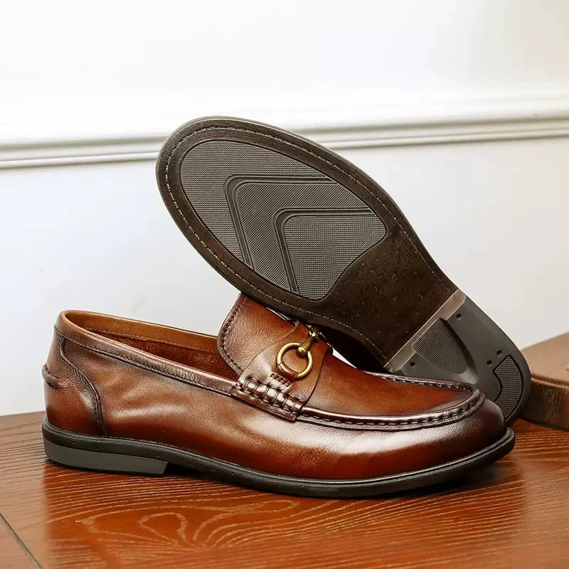 Men's genuine leather loafers by Craftklart Dropship, slip-on casual driving shoes in black and brown leather.
