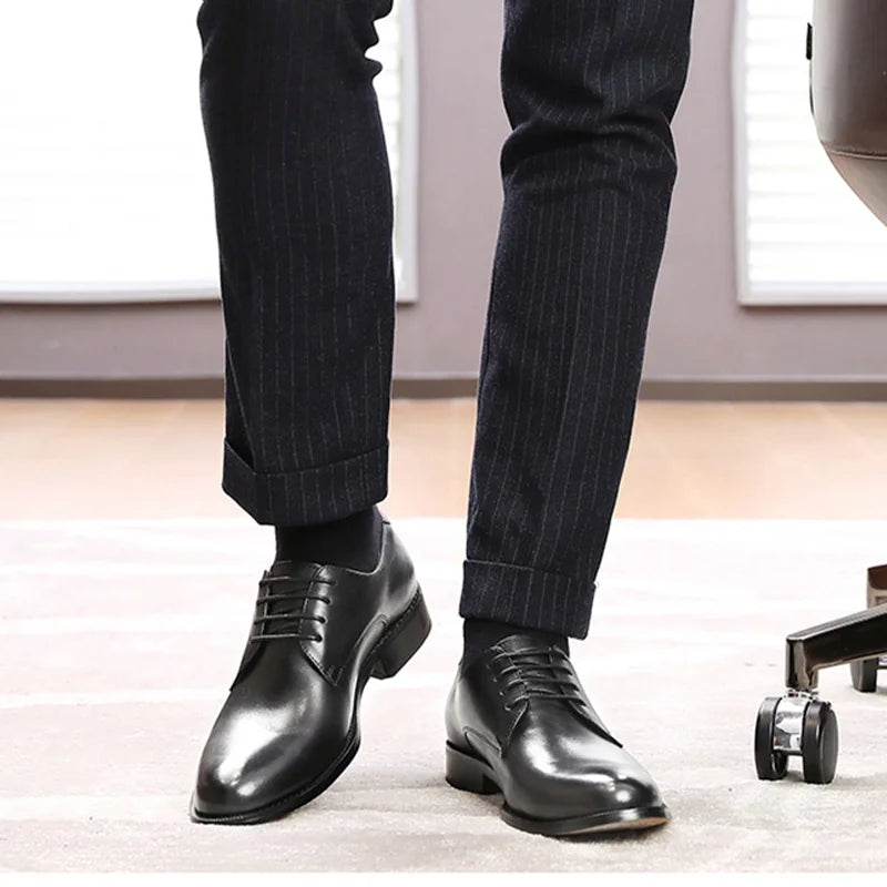 Men's brown genuine leather derby shoes by Craftklart Dropship with classic lace-up design and polished finish.
