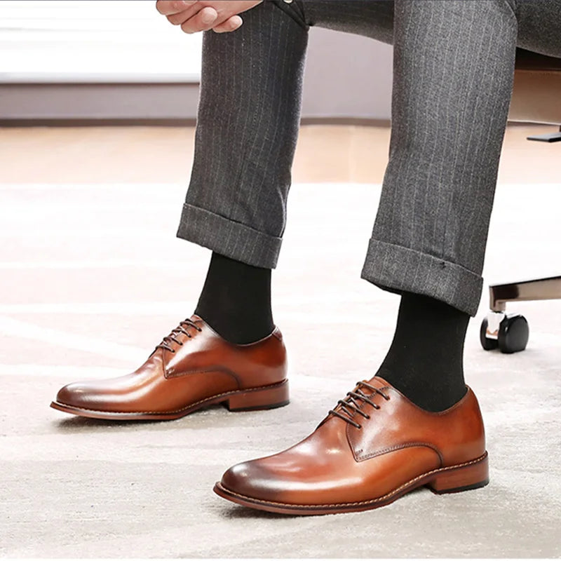 Men's brown genuine leather Derby shoes by Craftklart Dropship, showcasing classic design and polished finish.