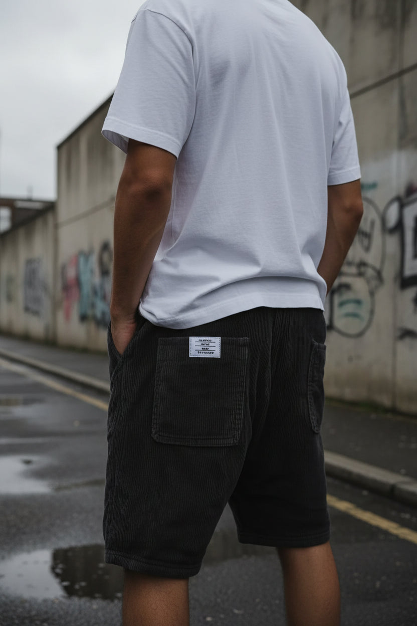 Gray men's corduroy shorts with multi-pocket design and straight leg fit, ideal for casual summer wear by Craftklart Dropship.
