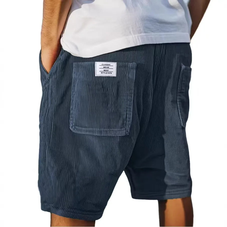 Gray corduroy shorts with multi-pocket design and straight leg fit, ideal for summer, by Craftklart Dropship.
