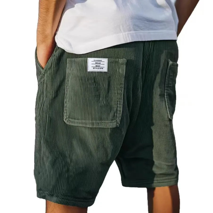 Gray corduroy shorts with multiple pockets and straight leg design, perfect for casual summer wear by Craftklart Dropship.
