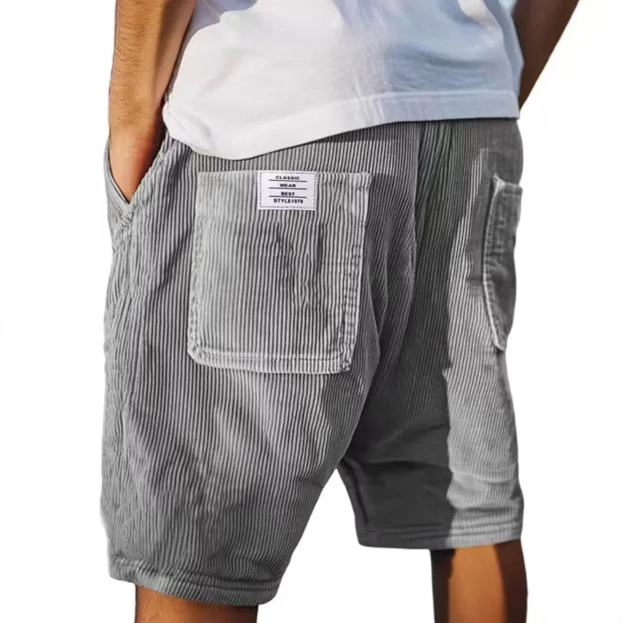 Gray corduroy shorts with multiple pockets and straight leg design, ideal for casual summer wear by Craftklart Dropship.