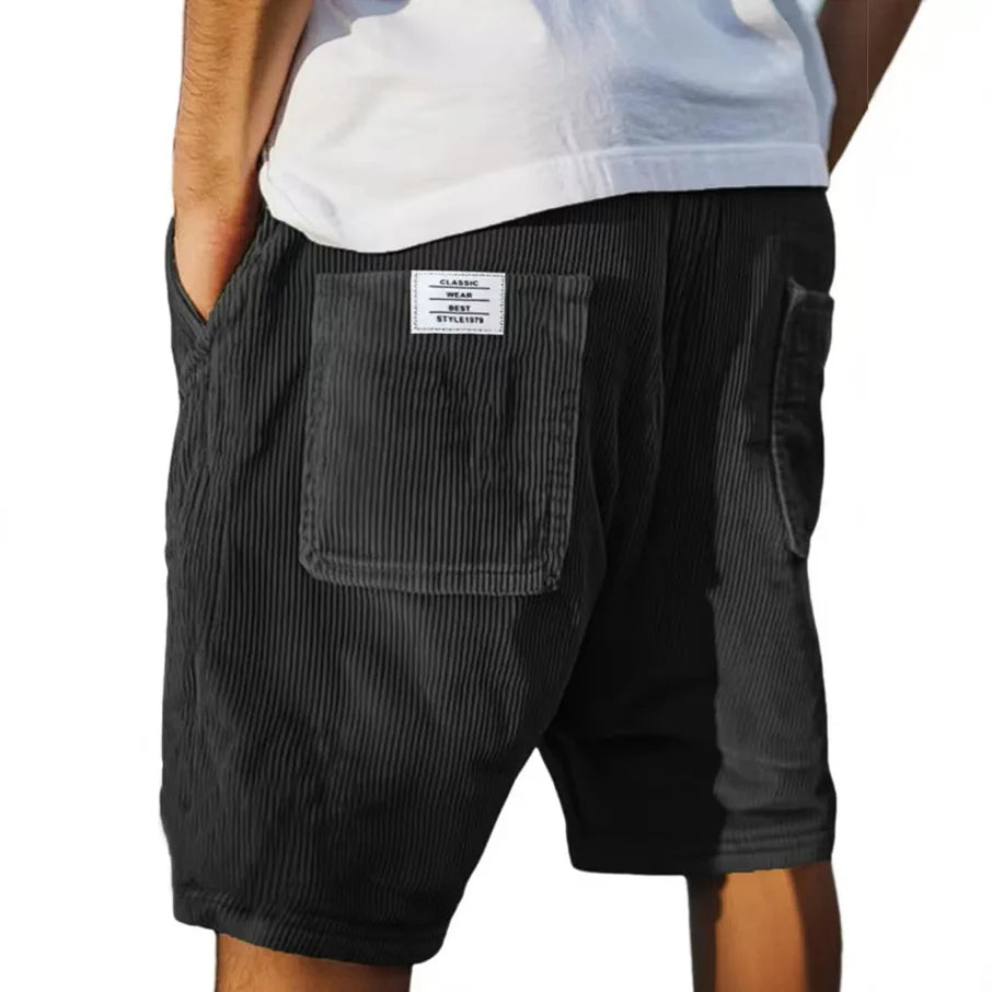 Gray corduroy shorts with multi-pocket design and straight leg fit, ideal for summer men's casual wear by Craftklart Dropship