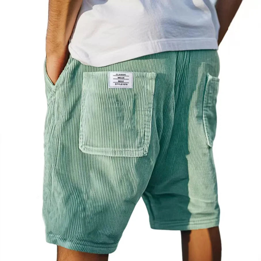 Gray corduroy shorts with multi-pocket design and straight leg fit, stylish men's shorts by Craftklart Dropship.
