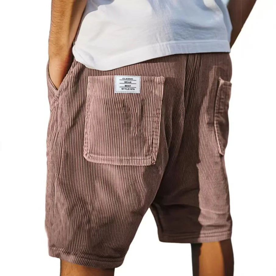 Gray corduroy shorts with multi-pocket design and straight leg fit, ideal for summer men's casual wear from Craftklart Dropship.