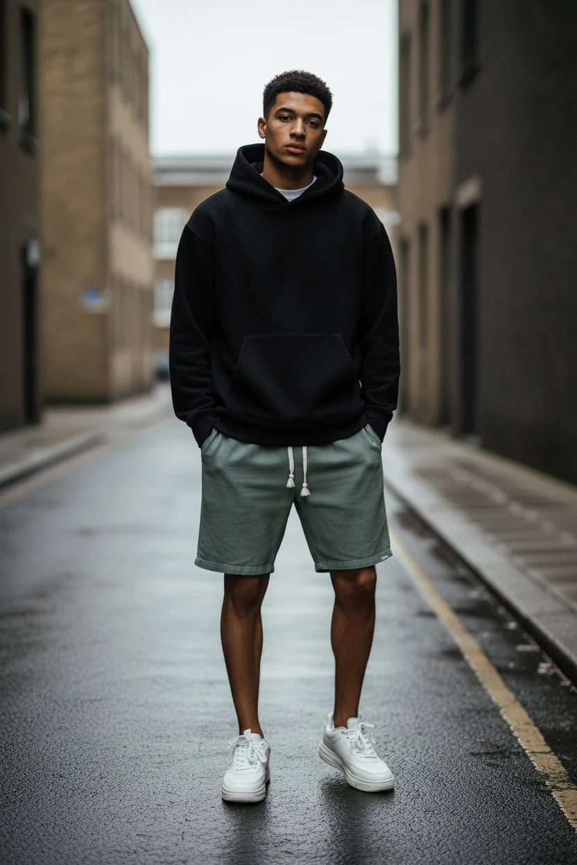 Urban men's cotton linen shorts in brick red, crafted by Craftklart, featuring a comfortable fit for casual wear.