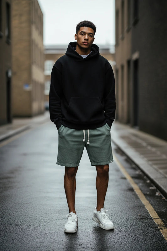 Urban men's cotton linen shorts in brick red, crafted by Craftklart, featuring a comfortable fit for casual wear.