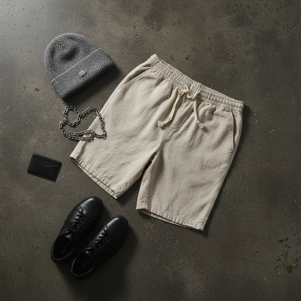 Urban men's cotton linen shorts in brick red, size 6XL, with a relaxed fit and casual style from Craftklart Dropship.