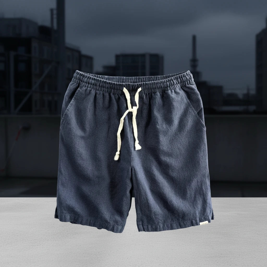Urban men's cotton linen shorts in brick red, crafted by Craftklart, featuring a relaxed fit and stylish design.