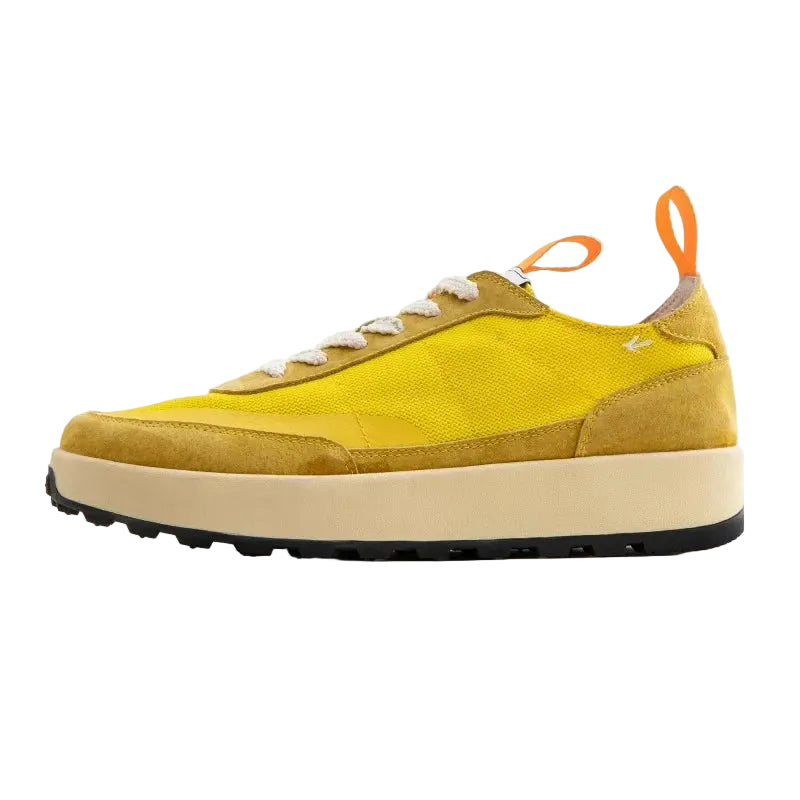 Amber yellow men's casual low-top mesh sneakers by Craftklart Dropship featuring breathable design and comfortable fit.