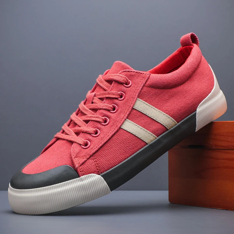Men's green canvas skate sneakers by Craftklart Dropship, breathable lace-up flat shoes with six color options, casual and comfortable.