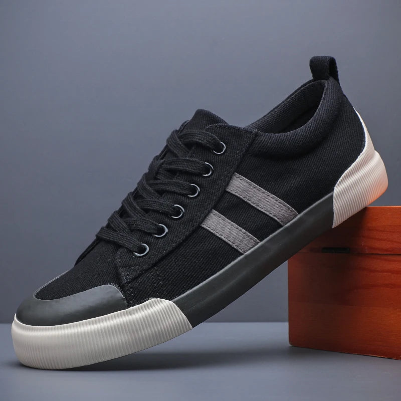 Green men's canvas skate sneakers by Craftklart Dropship with breathable lace-up design and flat sole, available in six colors.