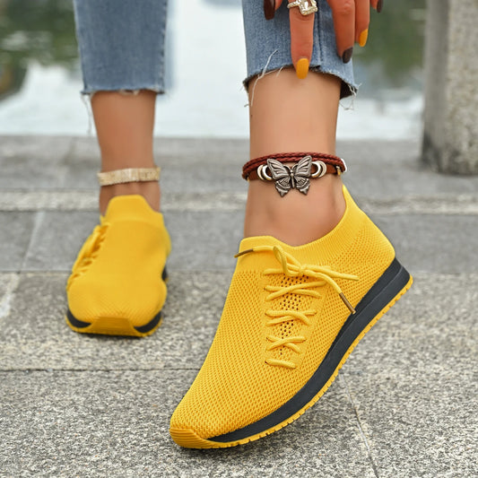 Women Urban Yellow Casual Breathable Sneakers | Minimalist Streetwear | Craftklart