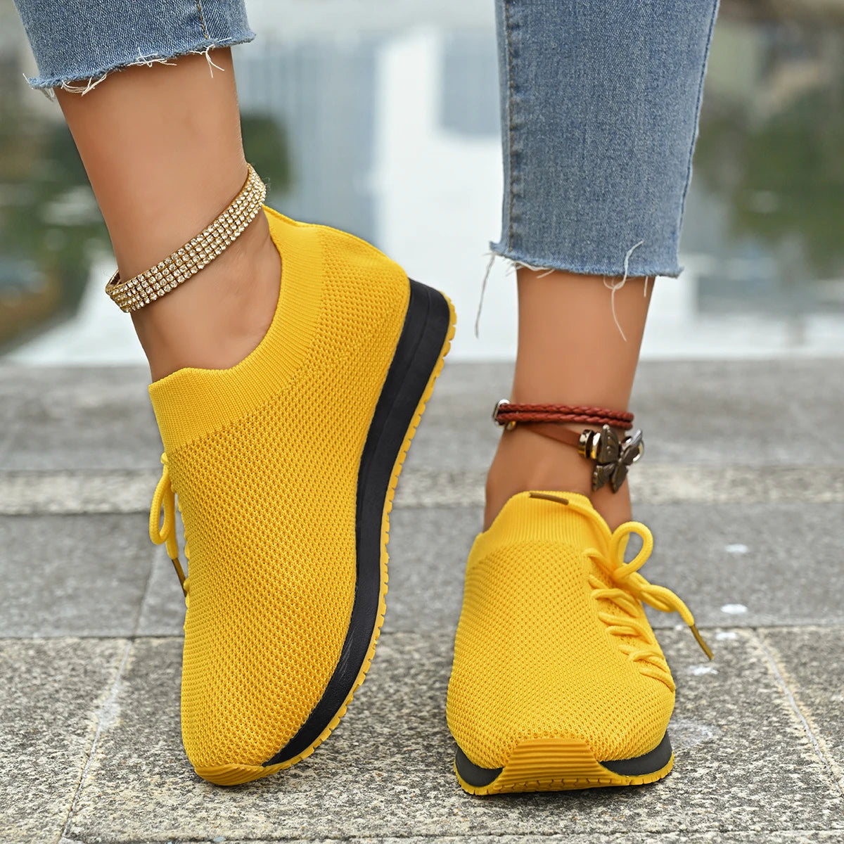 Women Urban Yellow Casual Breathable Sneakers | Minimalist Streetwear | Craftklart