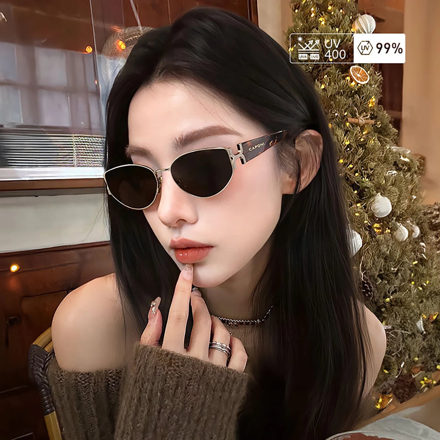 Craftklart Dropship branded urban women's polarized sunglasses with amber brown lenses and stylish frame.