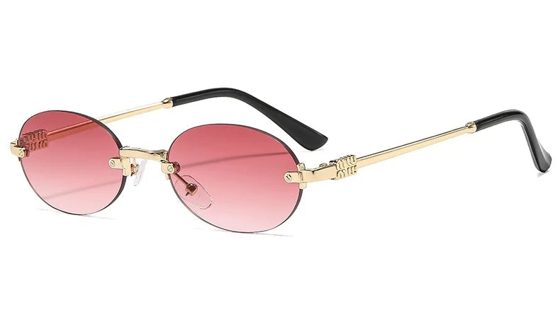 Women's frameless oval sunglasses in gold and pink by Craftklart Dropship, UV400 protection, perfect for summer style.