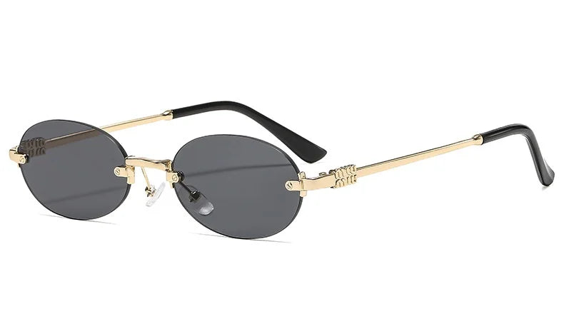 Women's frameless oval sunglasses with gold and pink accents, UV400 protection, stylish summer sunglasses by Craftklart Dropship