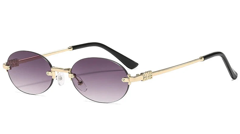 Women's summer frameless oval sunglasses in gold and pink with UV400 protection, stylish and lightweight by Craftklart Dropship.