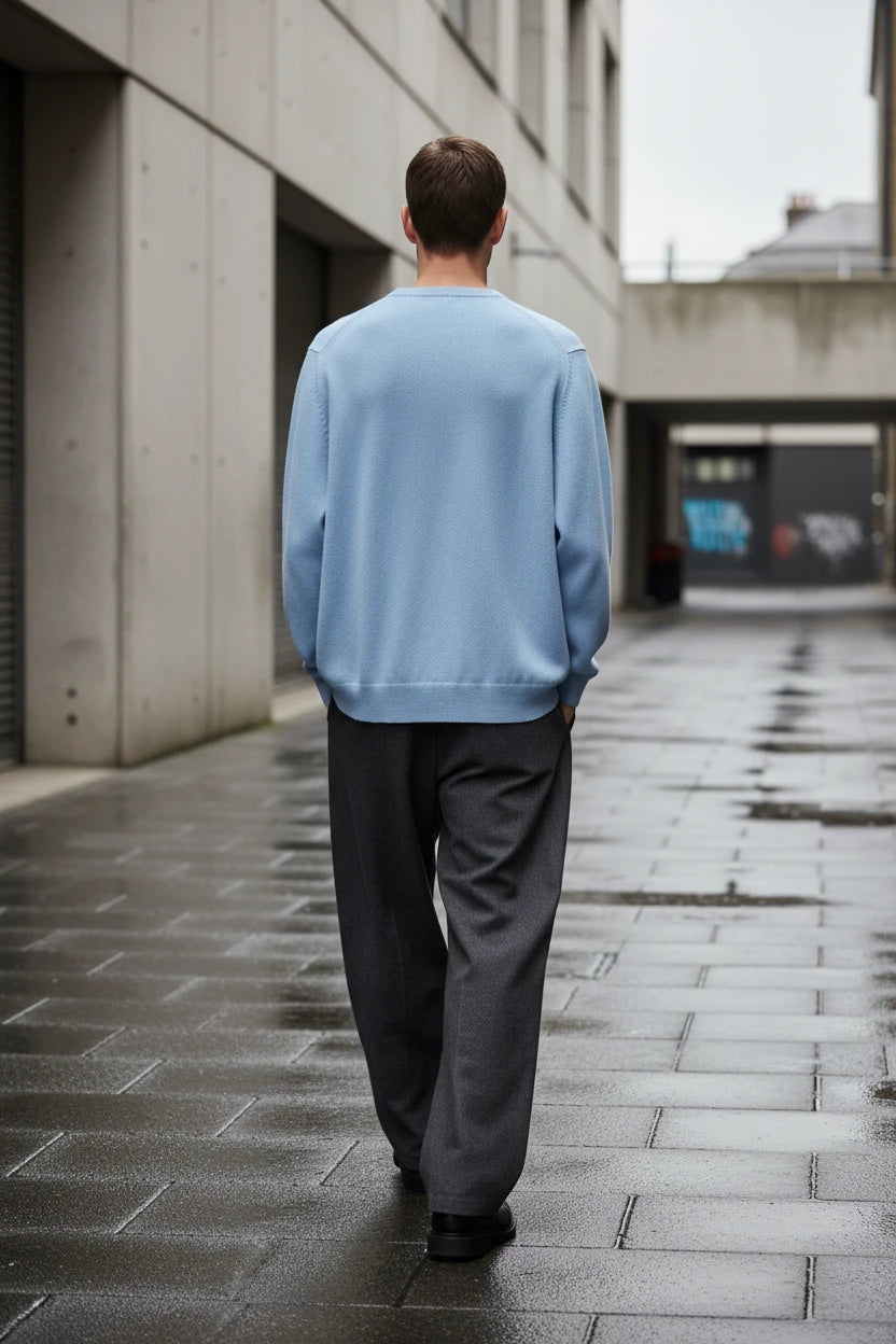 100% Merino Wool Sweater Men's O Neck Pullover | Minimalist Streetwear | Craftklart