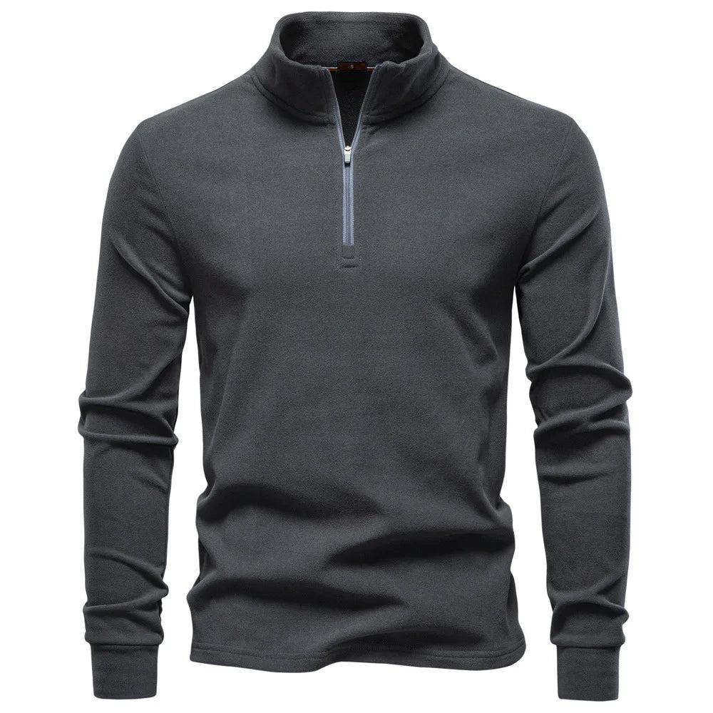 Men's Stand-Up Collar Half-Zip Long-Sleeve Fleece Sweatshirt | Minimalist Streetwear | Craftklart