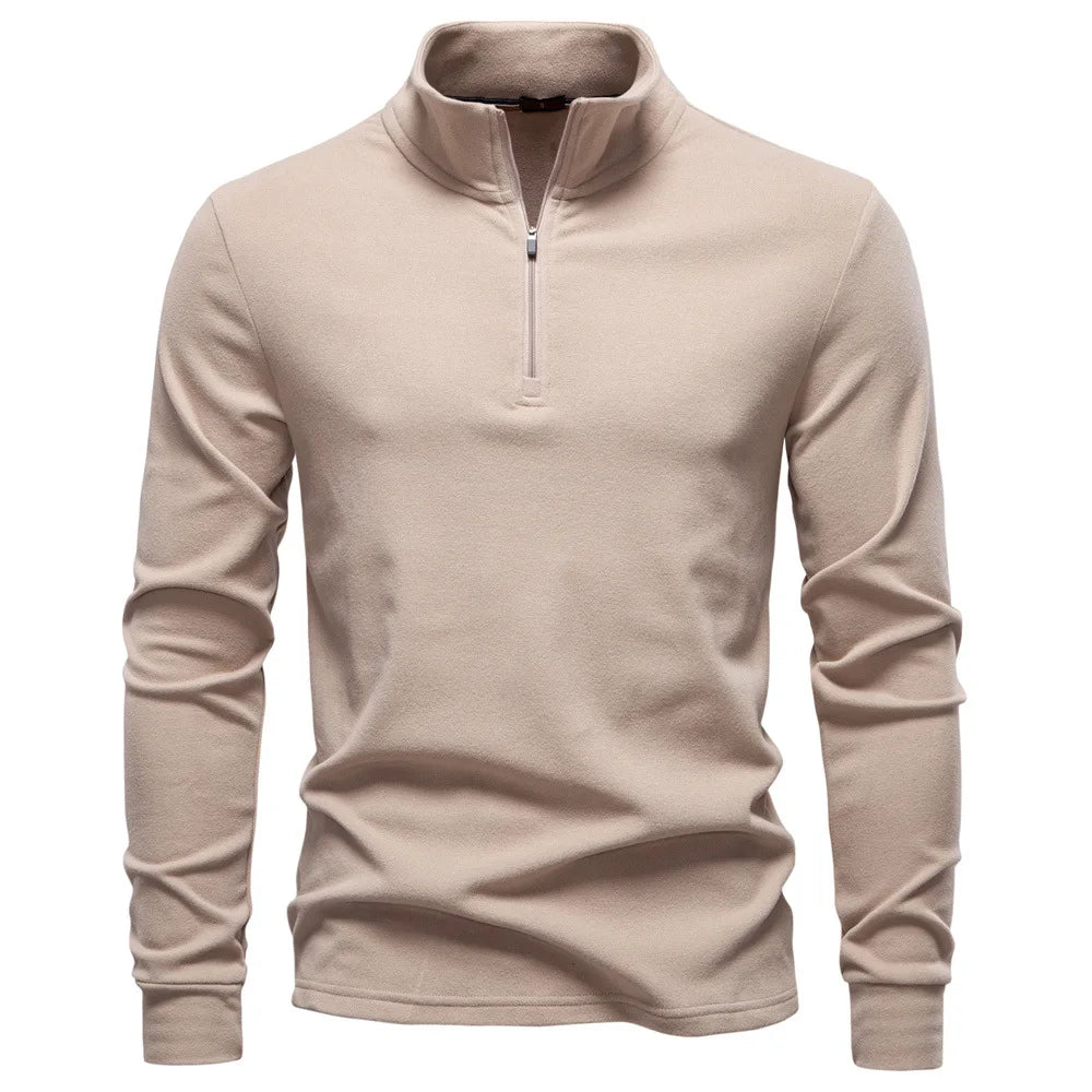 Men's Stand-Up Collar Half-Zip Long-Sleeve Fleece Sweatshirt | Minimalist Streetwear | Craftklart