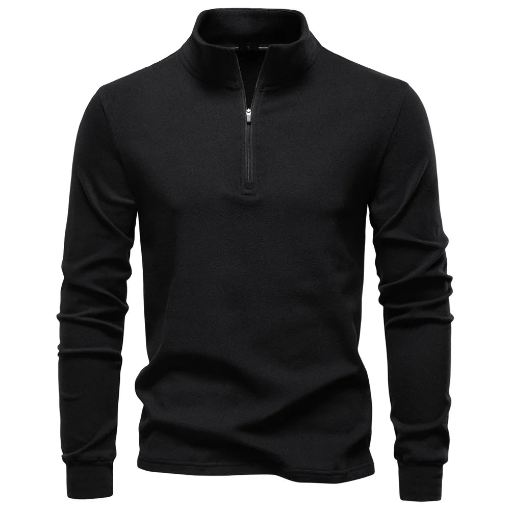 Men's Stand-Up Collar Half-Zip Long-Sleeve Fleece Sweatshirt | Minimalist Streetwear | Craftklart