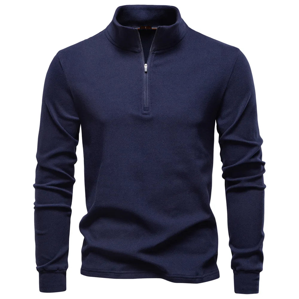 Men's Stand-Up Collar Half-Zip Long-Sleeve Fleece Sweatshirt | Minimalist Streetwear | Craftklart