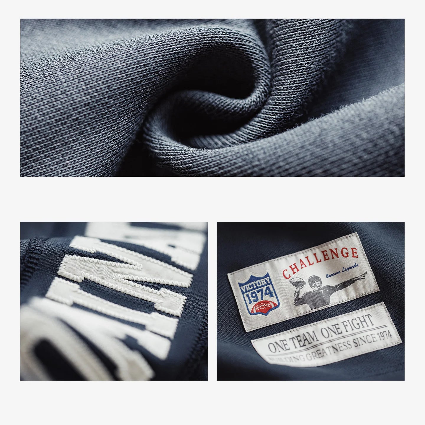 Navy blue women's heavyweight embroidered rugby pullover sweatshirt by Craftklart Dropship, featuring detailed embroidery and a cozy fit.