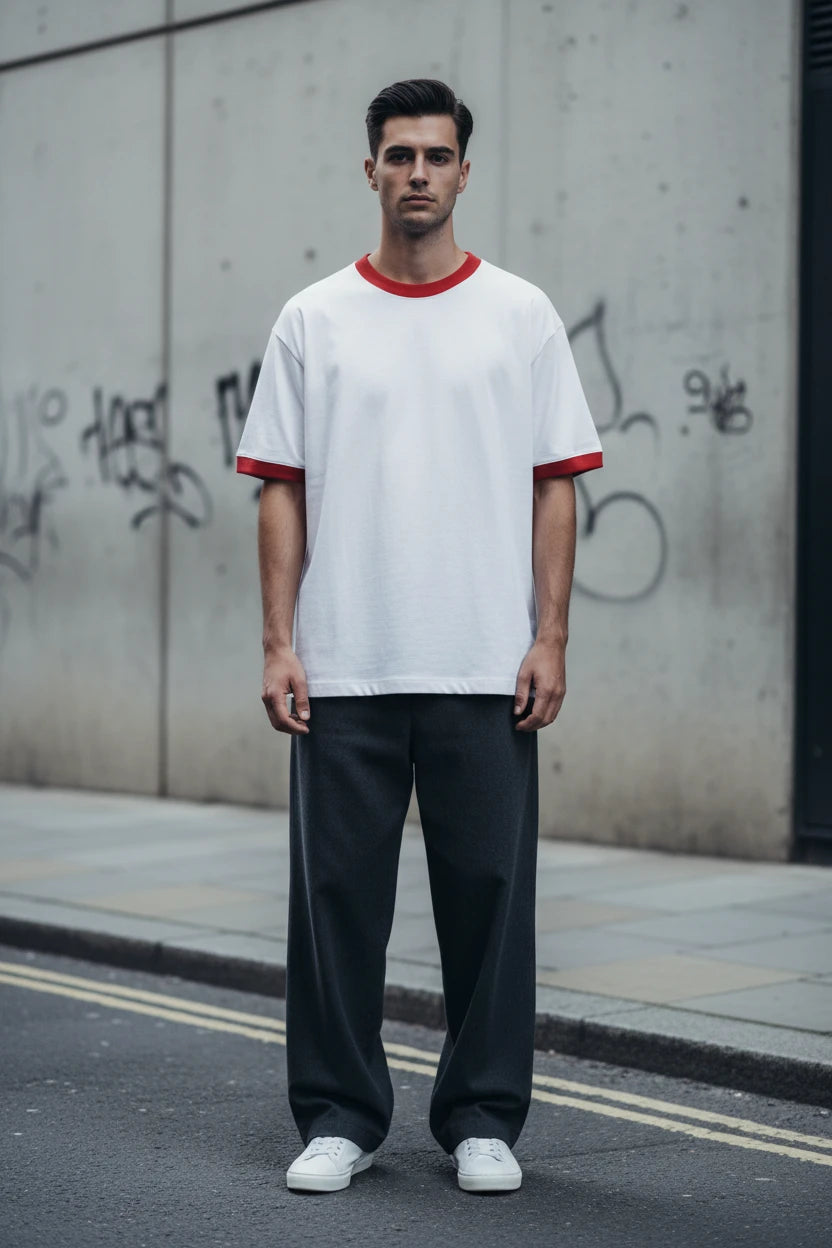 Men's heavyweight cotton patchwork T-shirt in gold and brown, premium summer tee from Craftklart Dropship.