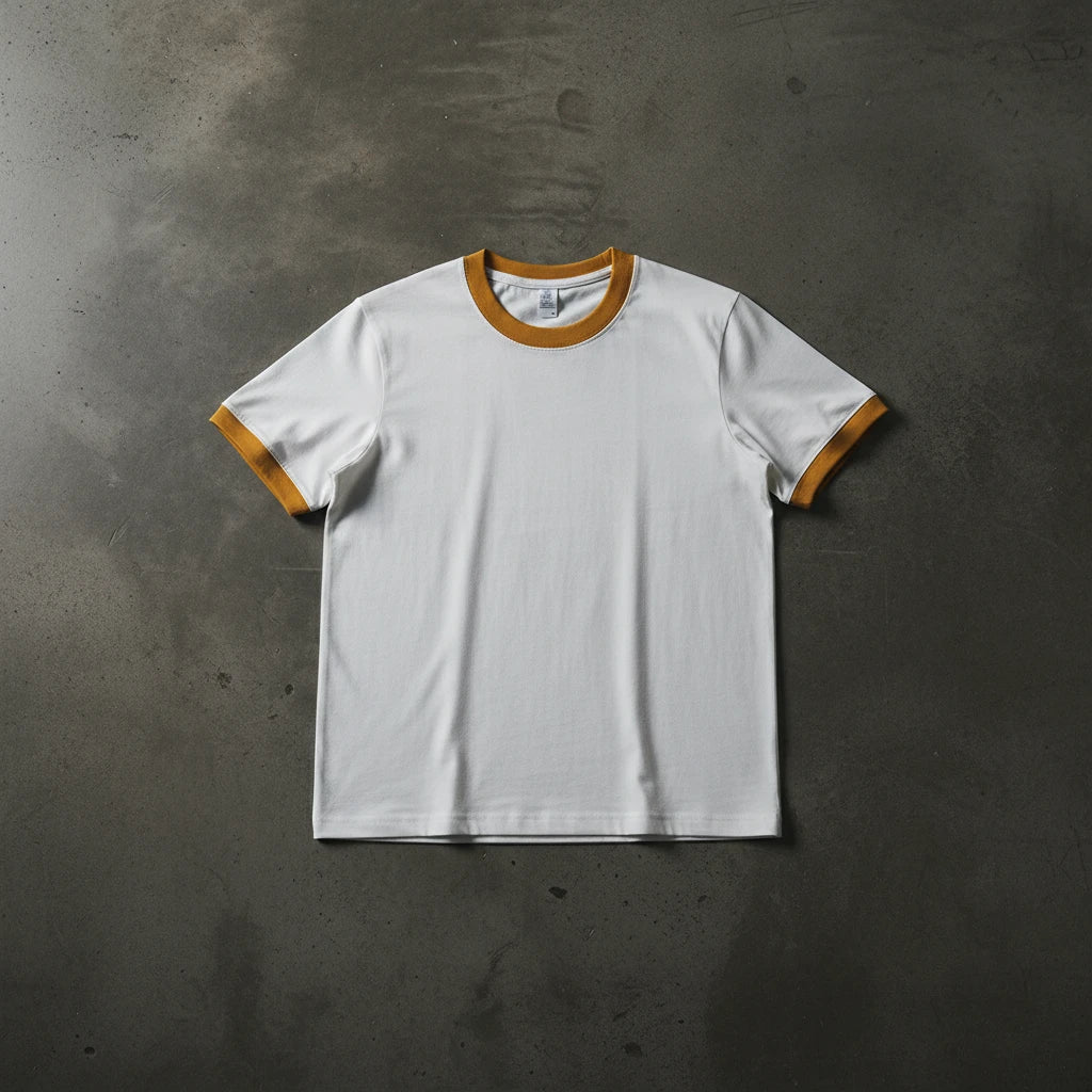 Men's heavyweight cotton patchwork T-shirt in gold and brown by Craftklart Dropship, featuring a casual summer T-shirt design.