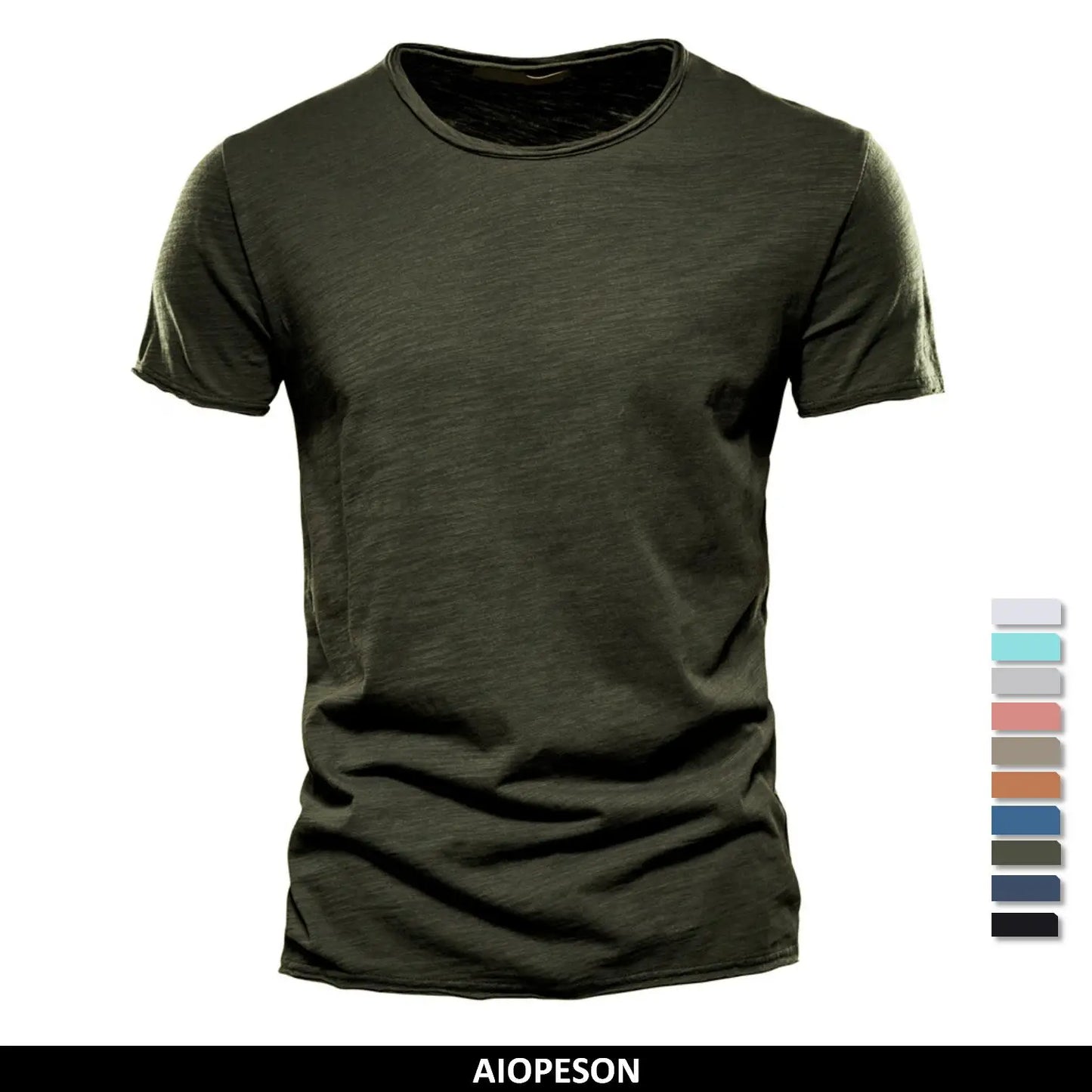 Army green men's 100% cotton essential T-shirt from Craftklart Dropship, breathable summer tee, 4XL size, laid flat.