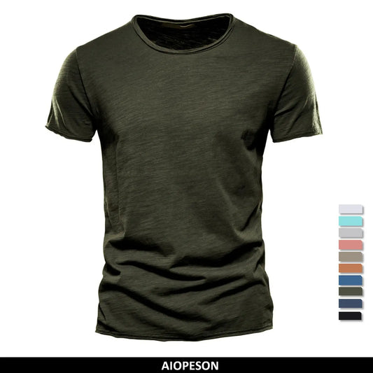 Army green men's 100% cotton essential T-shirt from Craftklart Dropship, breathable summer tee, 4XL size, laid flat.