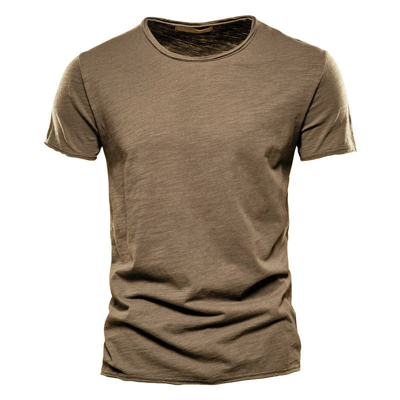 Army green men's 100% cotton essential T-shirt from Craftklart Dropship, shown in 4XL size, breathable summer tee for warm weather.