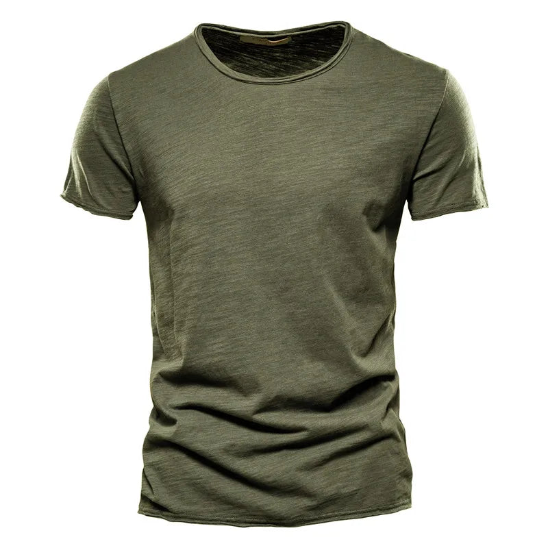 Men's army green 100% cotton essential T-shirt by Craftklart Dropship, breathable summer tee, size 4XL, front view showing fit and fabric.